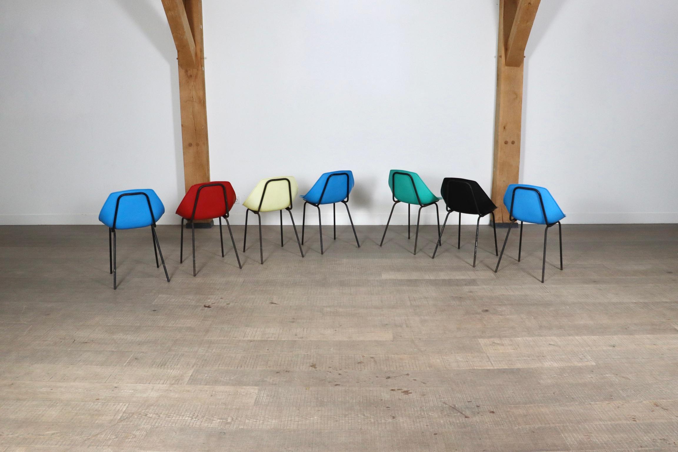 Set Of 7 Vintage Coquillage Chairs By Pierre Guariche For Meurop, 1960s For Sale 6
