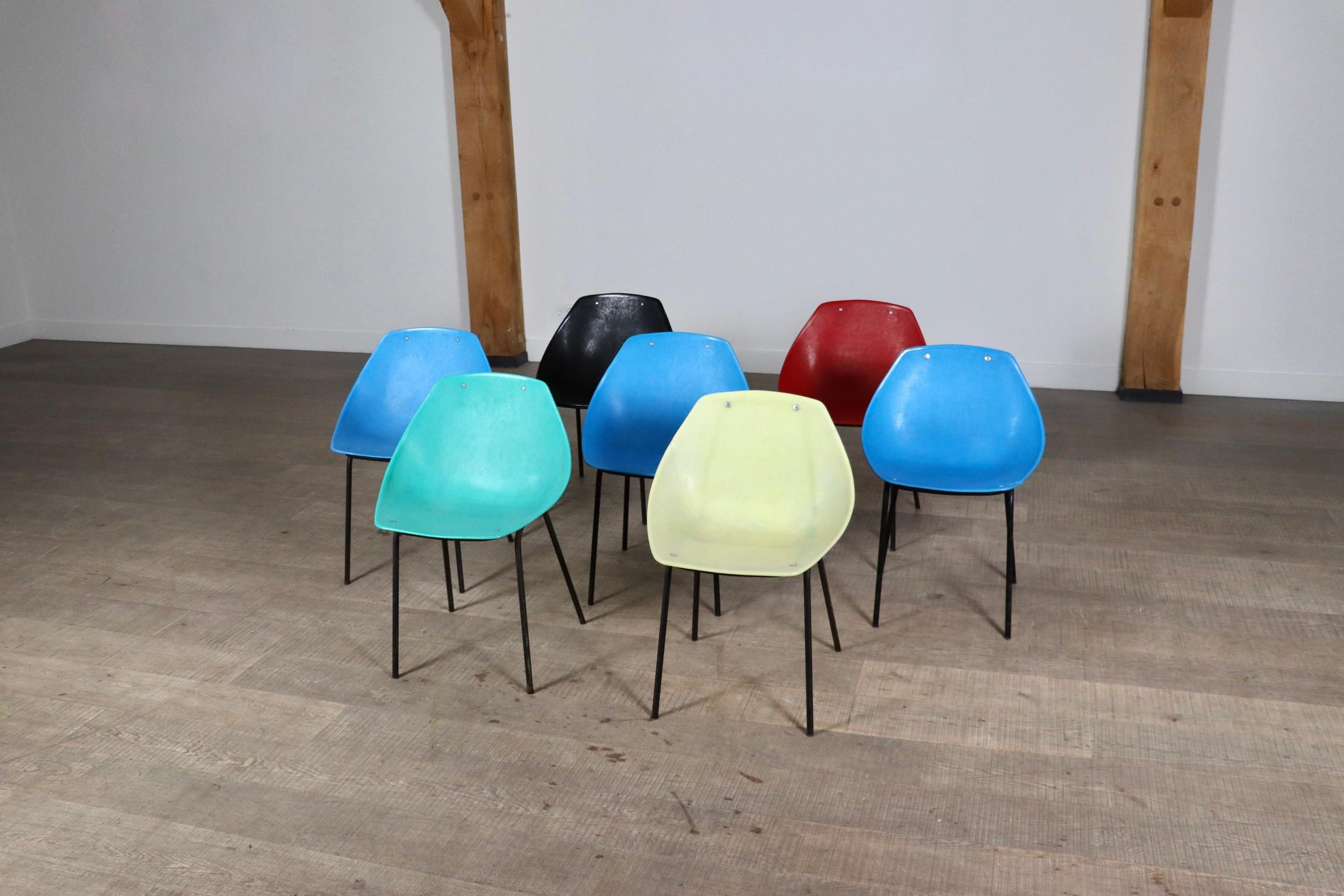 Set Of 7 Vintage Coquillage Chairs By Pierre Guariche For Meurop, 1960s For Sale 7