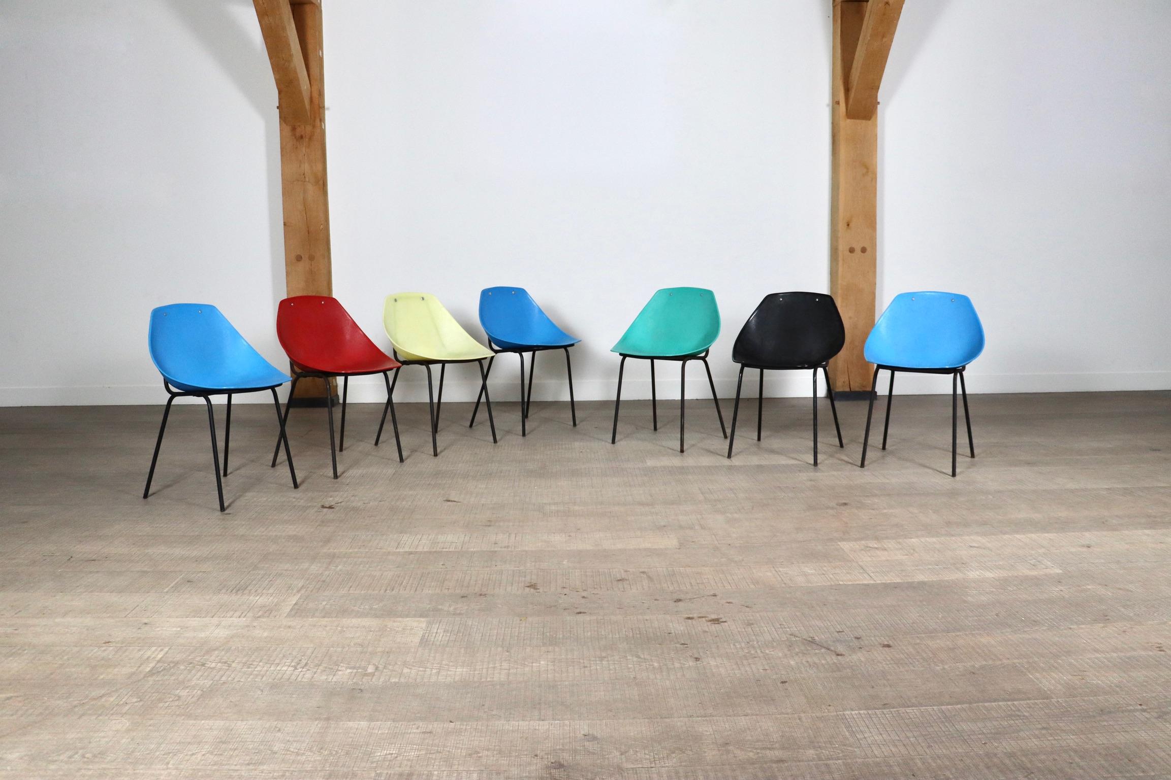 Set Of 7 Vintage Coquillage Chairs By Pierre Guariche For Meurop, 1960s In Good Condition For Sale In ABCOUDE, UT