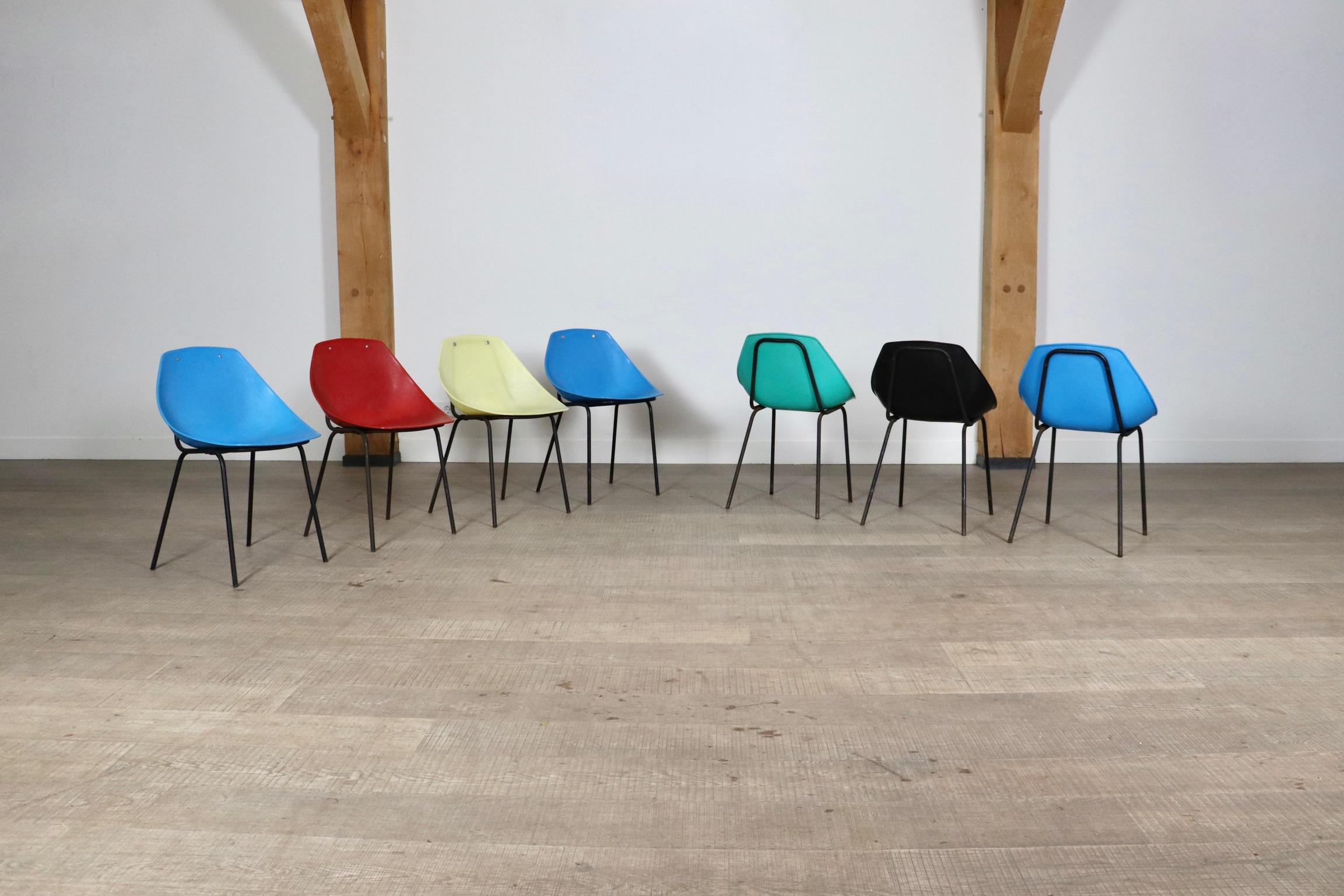 Set Of 7 Vintage Coquillage Chairs By Pierre Guariche For Meurop, 1960s For Sale 1