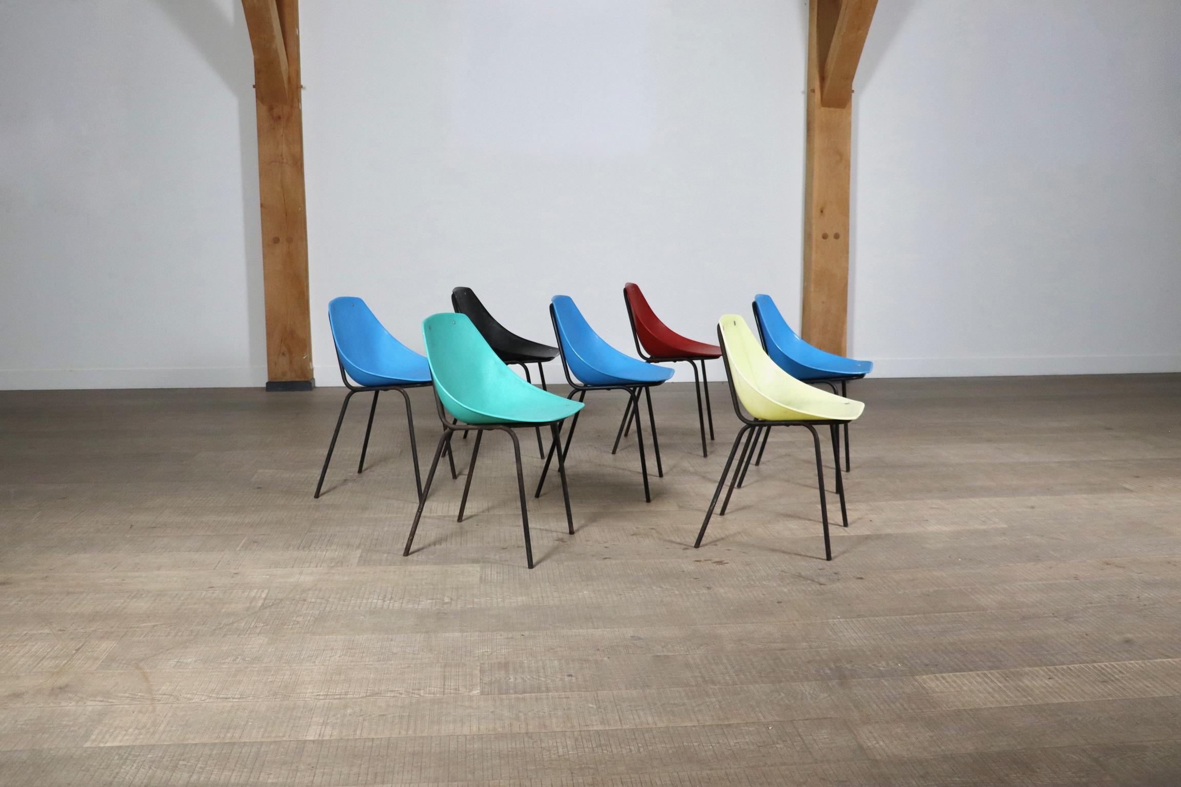 Set Of 7 Vintage Coquillage Chairs By Pierre Guariche For Meurop, 1960s For Sale 3