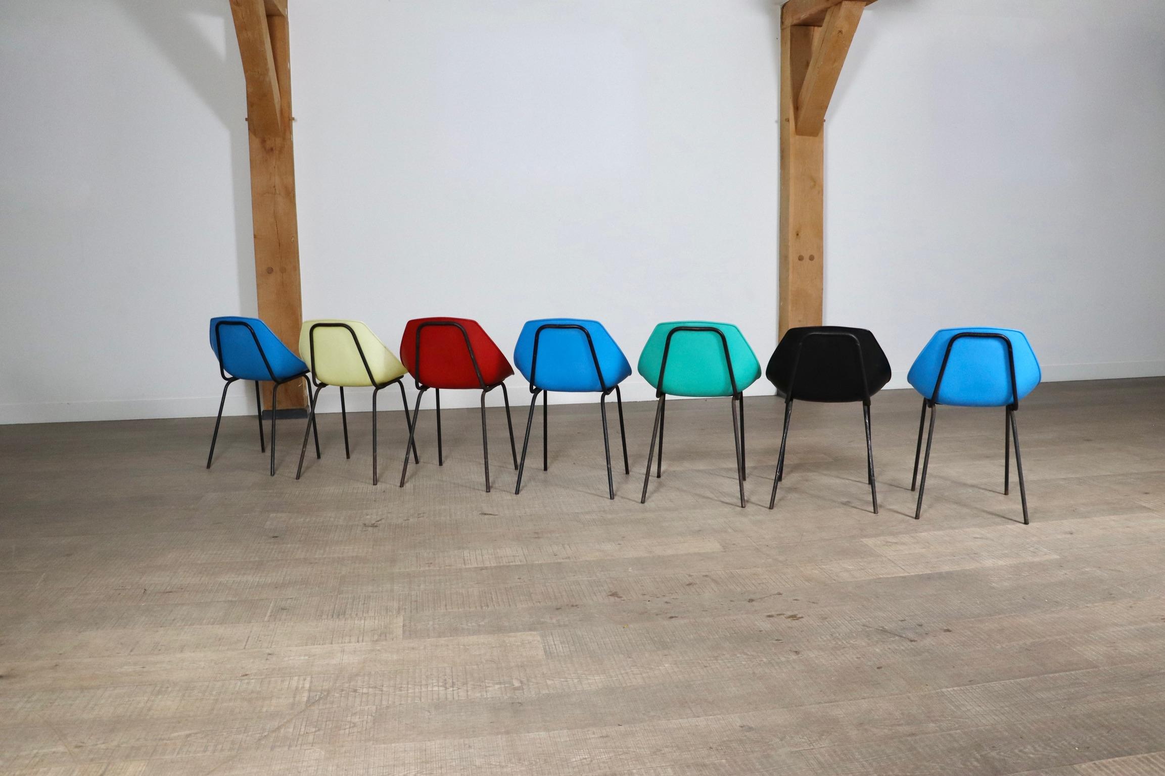 Set Of 7 Vintage Coquillage Chairs By Pierre Guariche For Meurop, 1960s For Sale 4