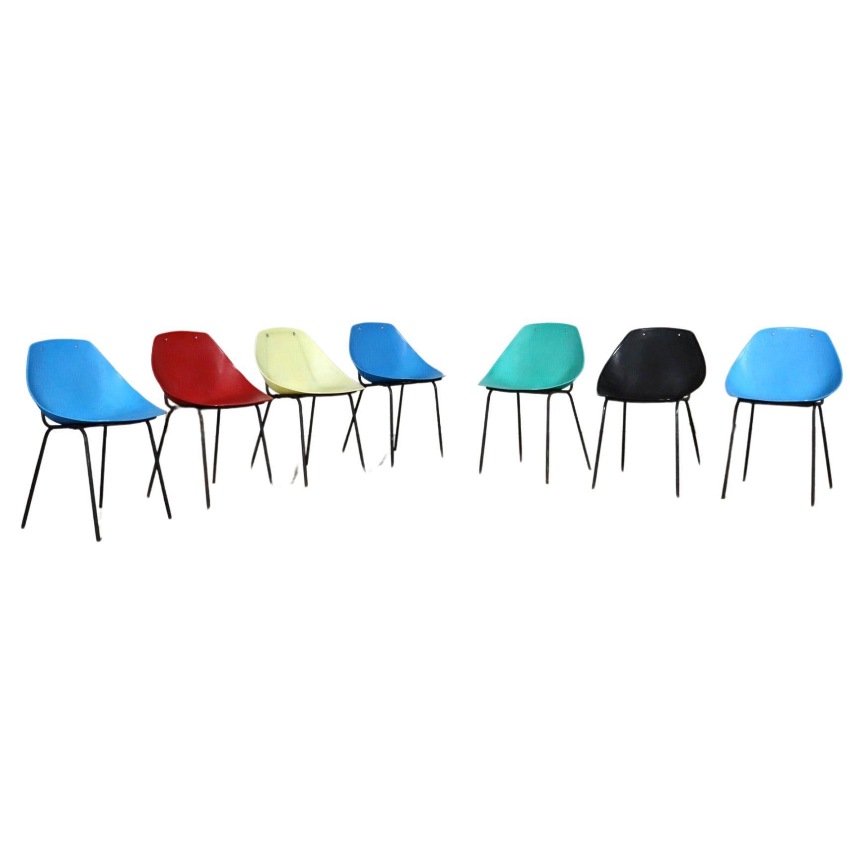 Set Of 7 Vintage Coquillage Chairs By Pierre Guariche For Meurop, 1960s