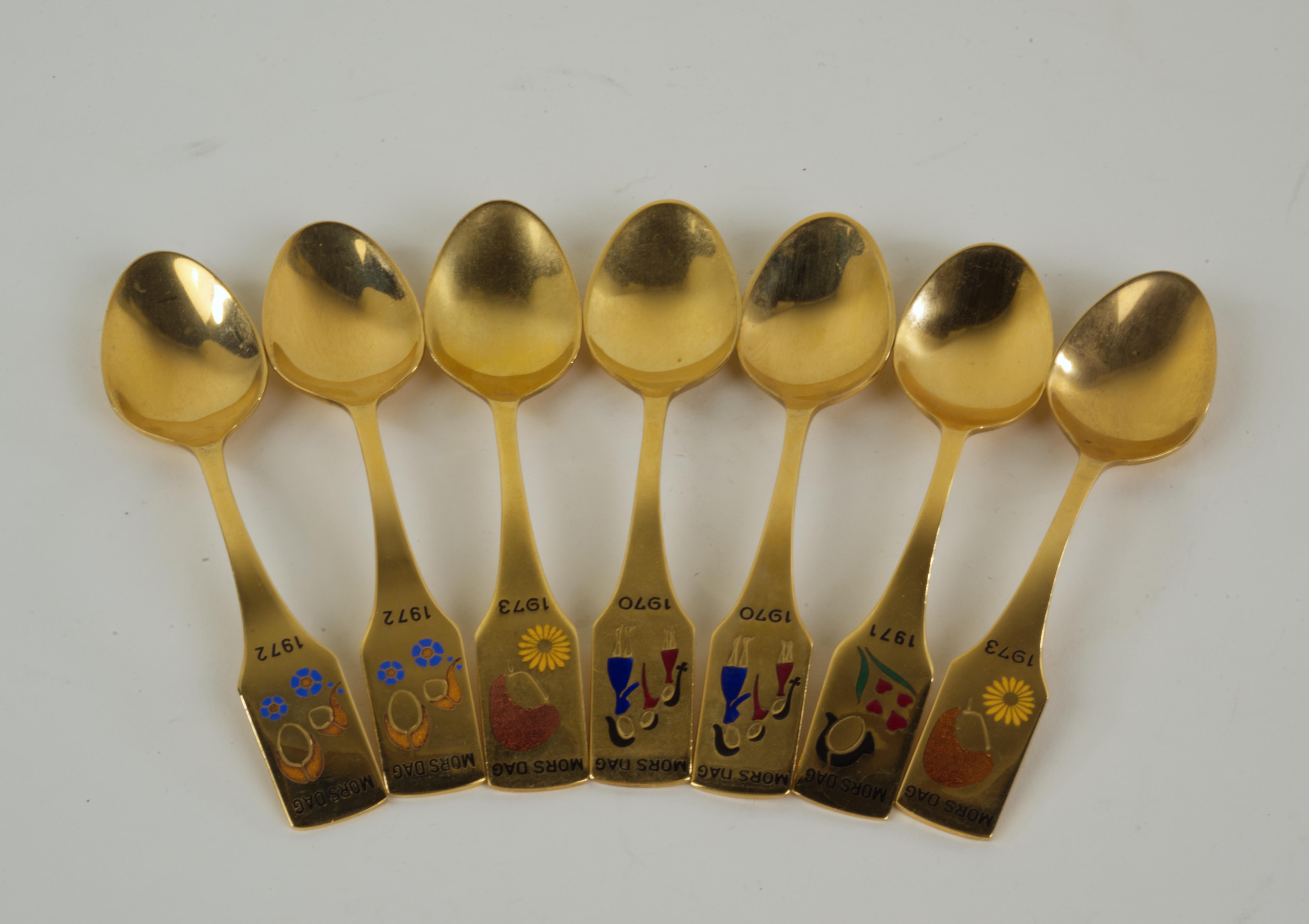 Set of 7 Vintage Falle Uldall for Meka Denmark Spoons 1970-1973 In Good Condition For Sale In Clifton Springs, NY