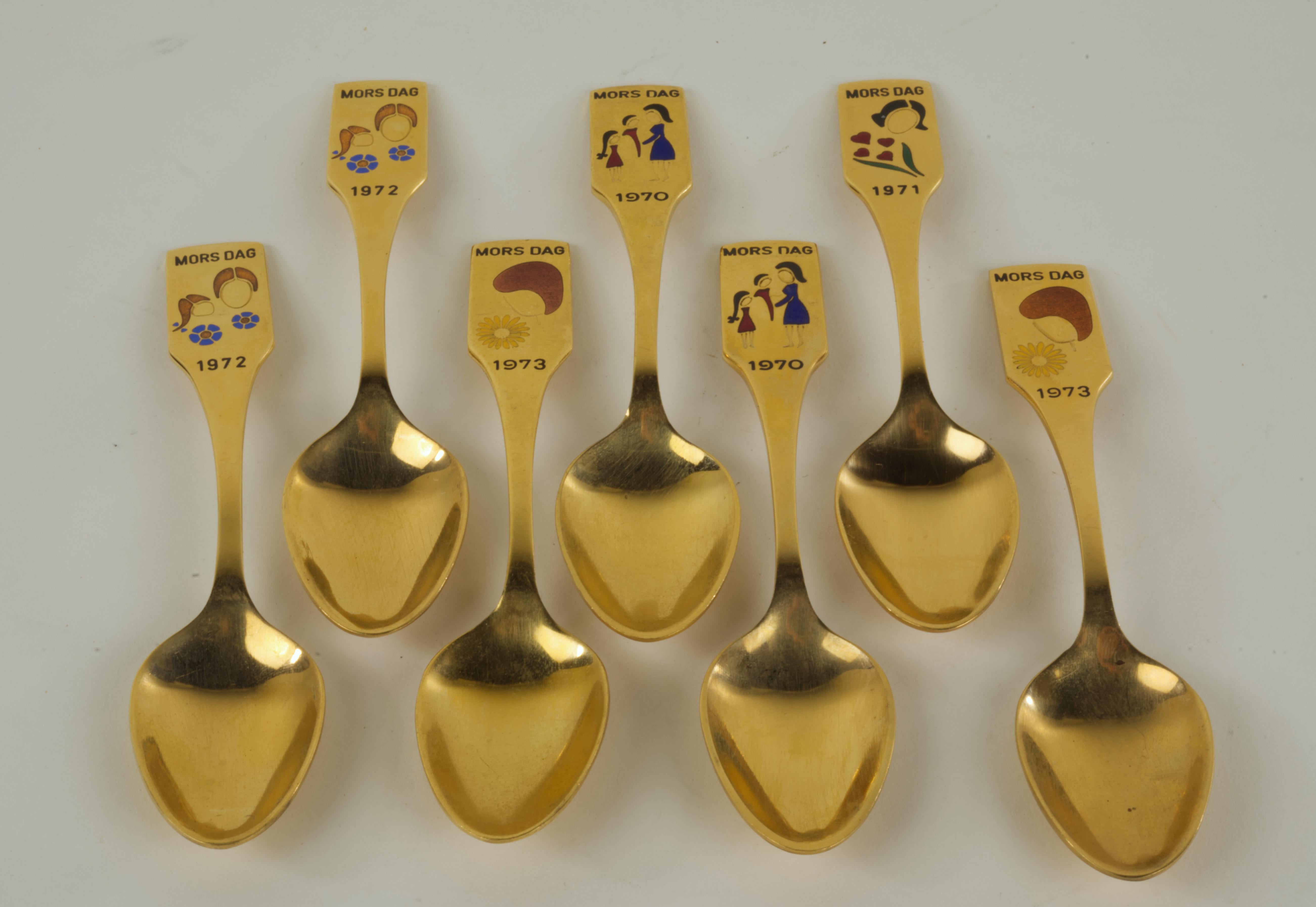 20th Century Set of 7 Vintage Falle Uldall for Meka Denmark Spoons 1970-1973 For Sale