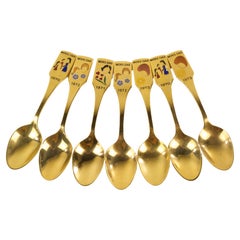 Set von 7 Falle Uldall für Meka Dänemark-Löffeln 1970-1973 Muttertag-Set