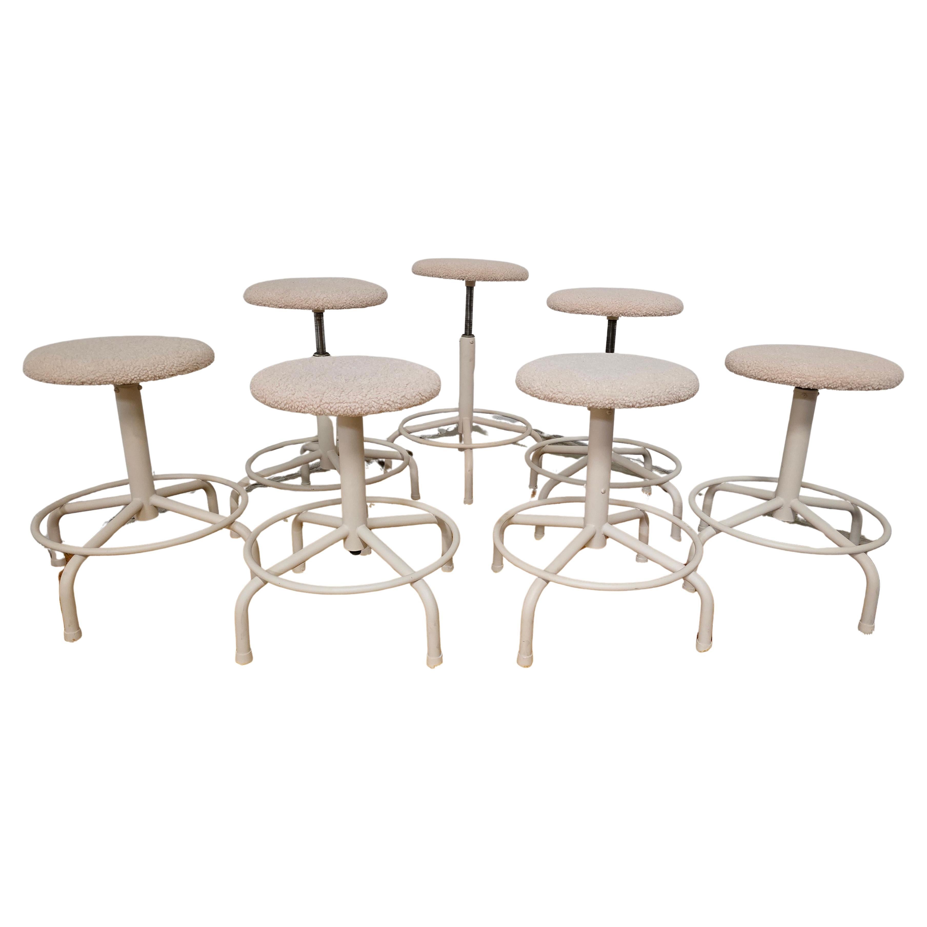 Set of 7 Vintage Industrial Adjustable Stools