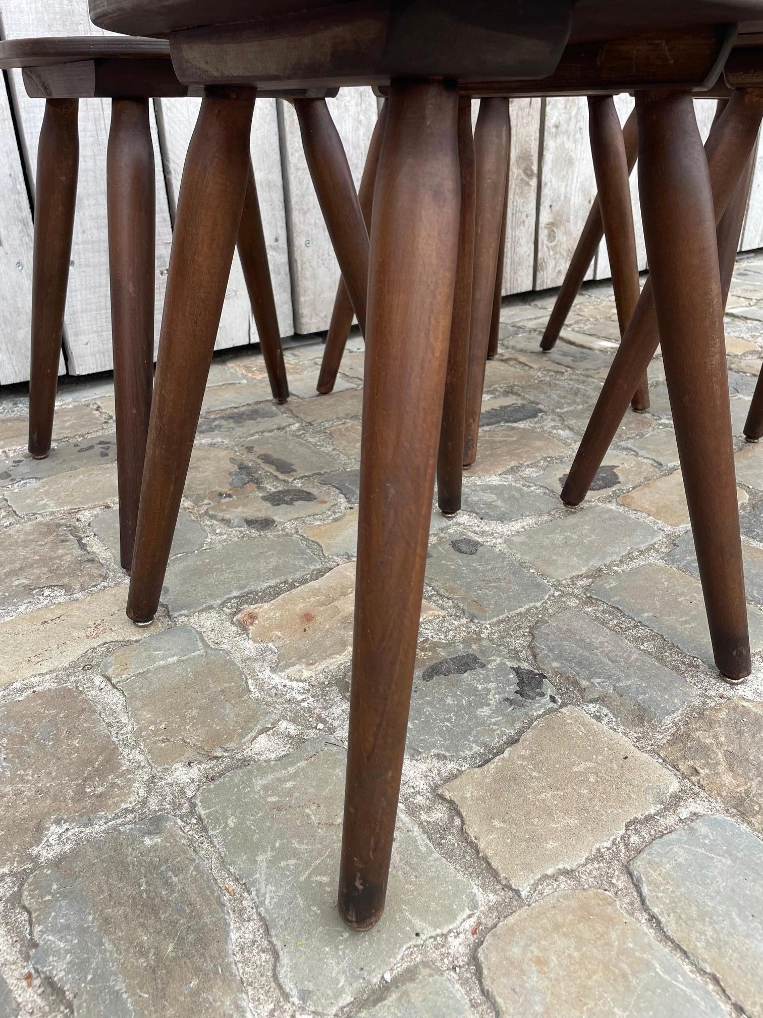 Set of 7 vintage oak stools For Sale 3