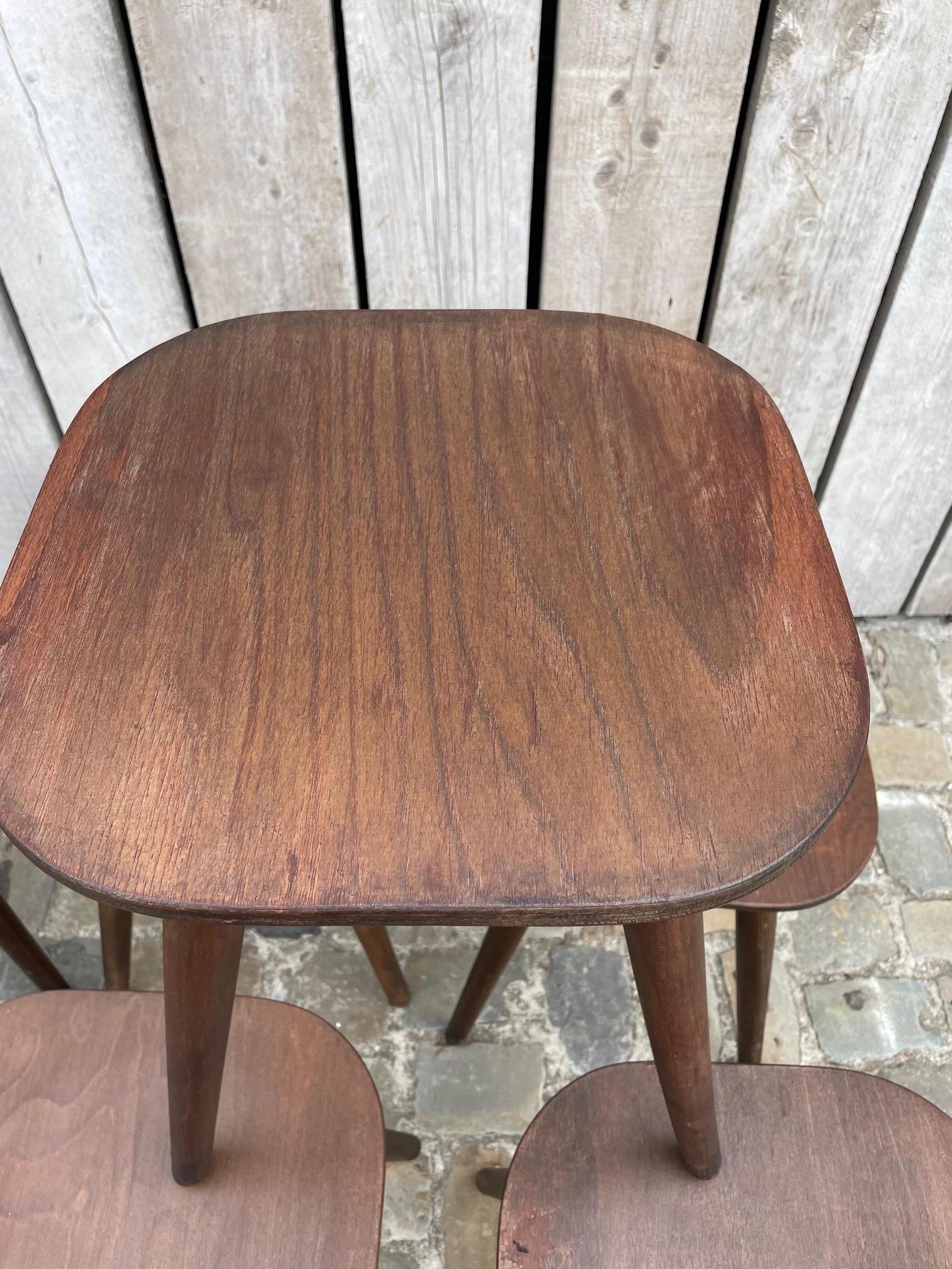Mid-20th Century Set of 7 vintage oak stools For Sale