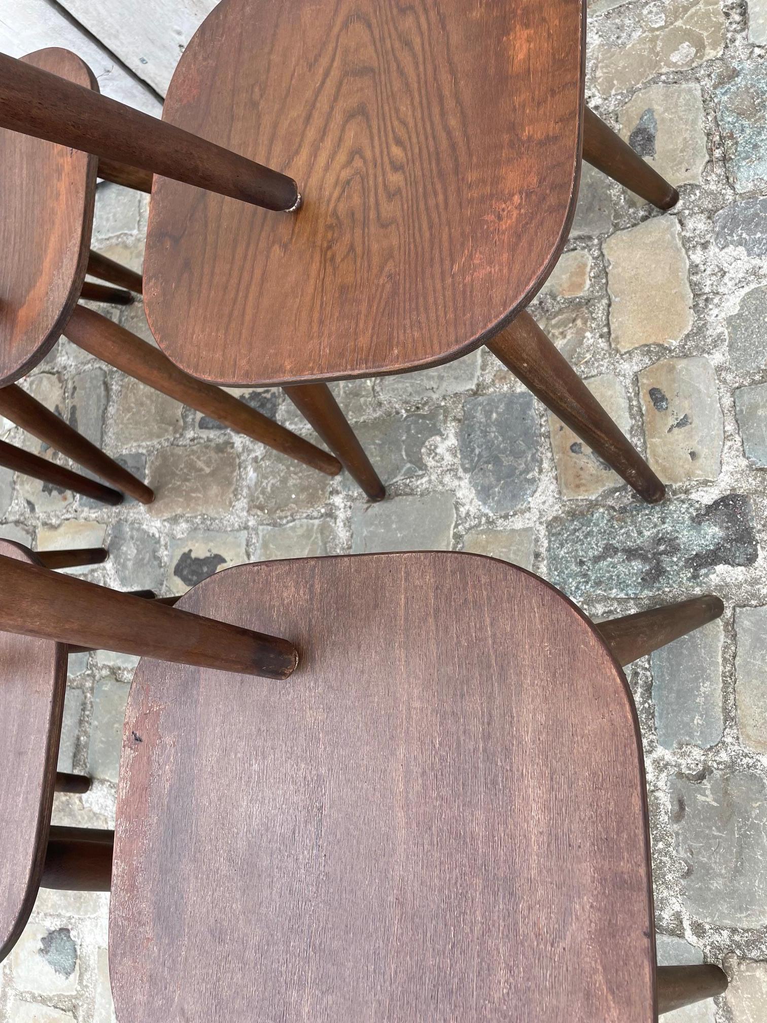 Set of 7 vintage oak stools For Sale 1