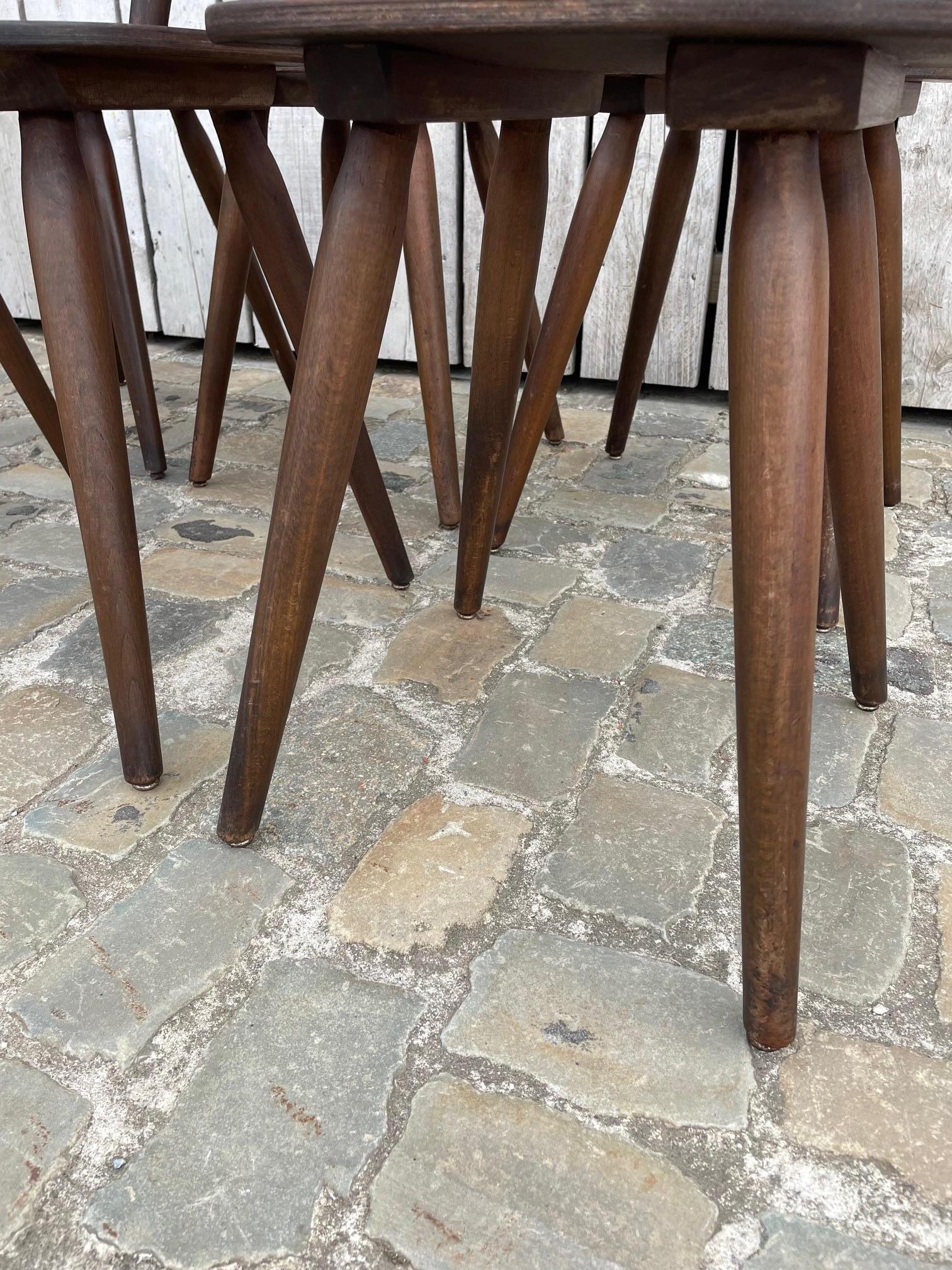 Set of 7 vintage oak stools For Sale 2