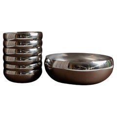 Ensemble de 7 bols vintage en acier inoxydable, Space AGE Design, Italie, années 1980