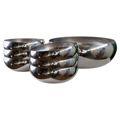 Ensemble de 7 bols vintage en acier inoxydable, Space AGE Design, Italie, années 1980