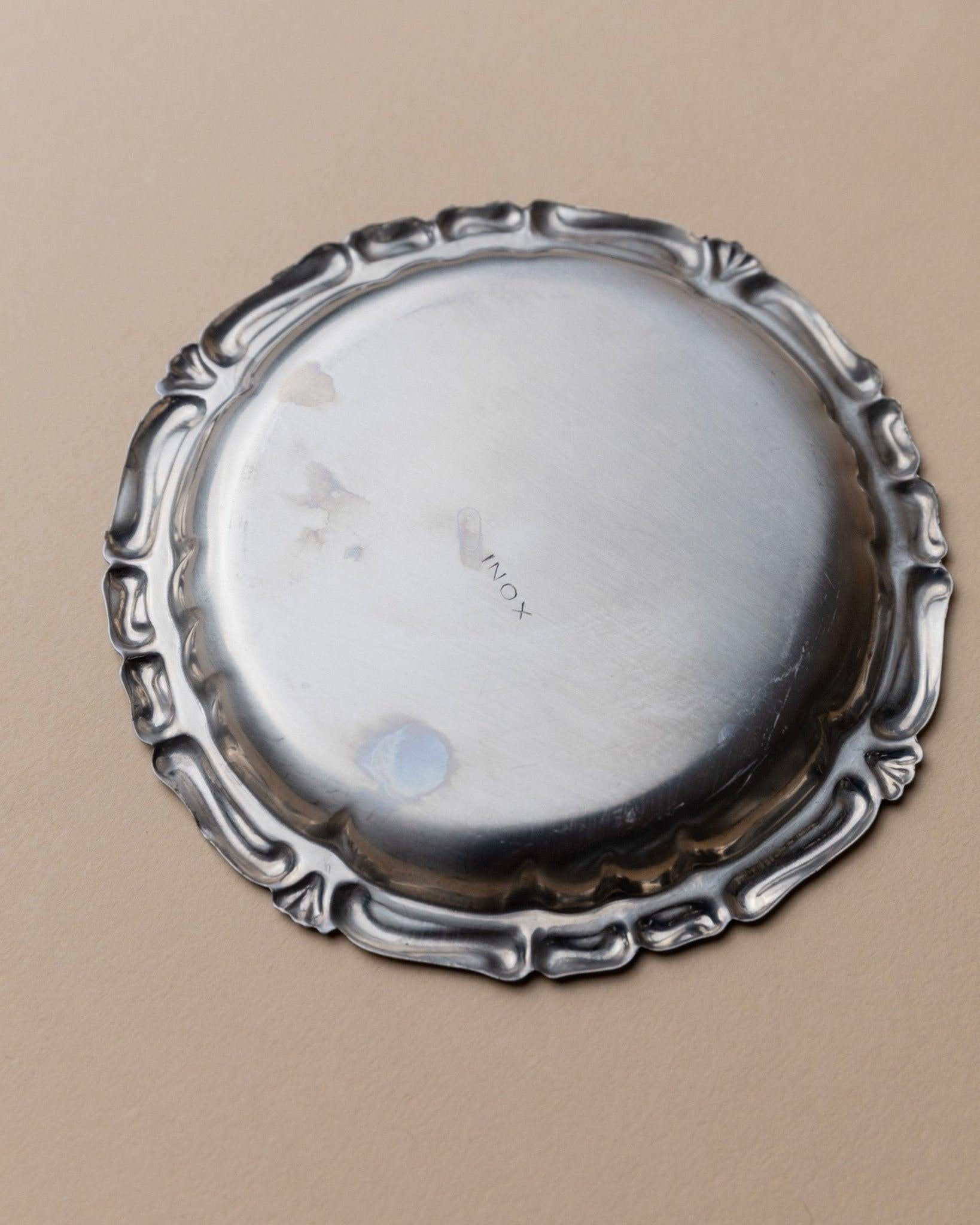 Juego de 7 posavasos vintage de acero inoxidable - 6 posavasos de cristal, 1 posavasos de botella, años 80 en venta 3