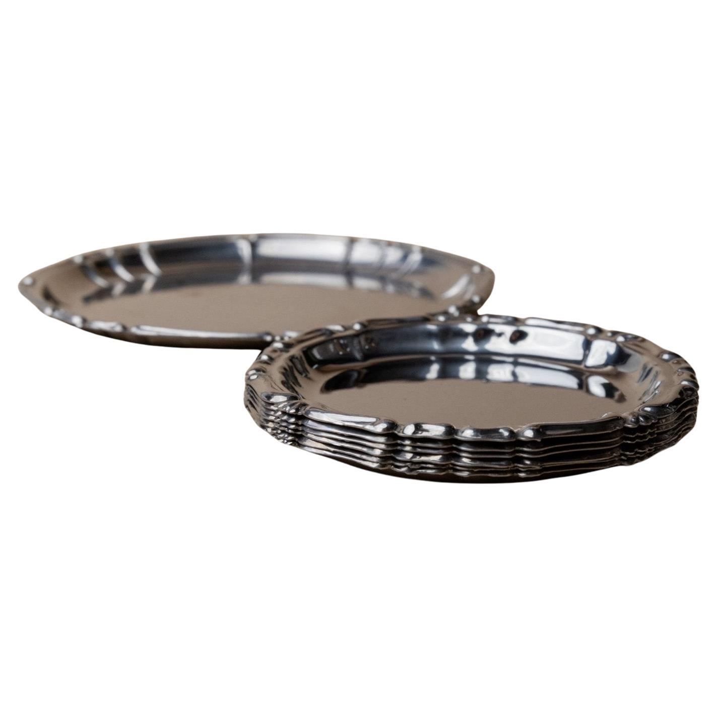 Set of 7 Vintage Stainless Steel Coasters - 6 Glass, 1 Bottle Coaster, 1980s