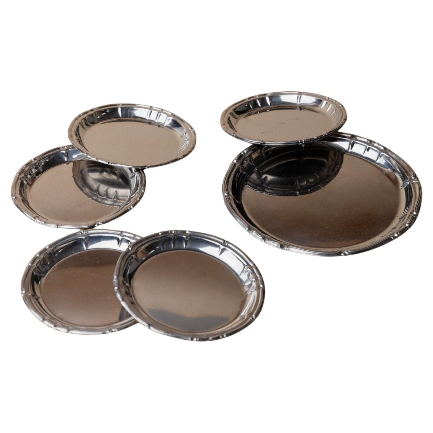 Set de 7 sous-verres vintage en acier inoxydable, Italie, années 1980