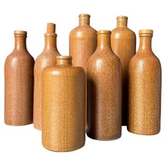 Set of 7 Vintage Salt Glazed Stoneware Bottle Vases