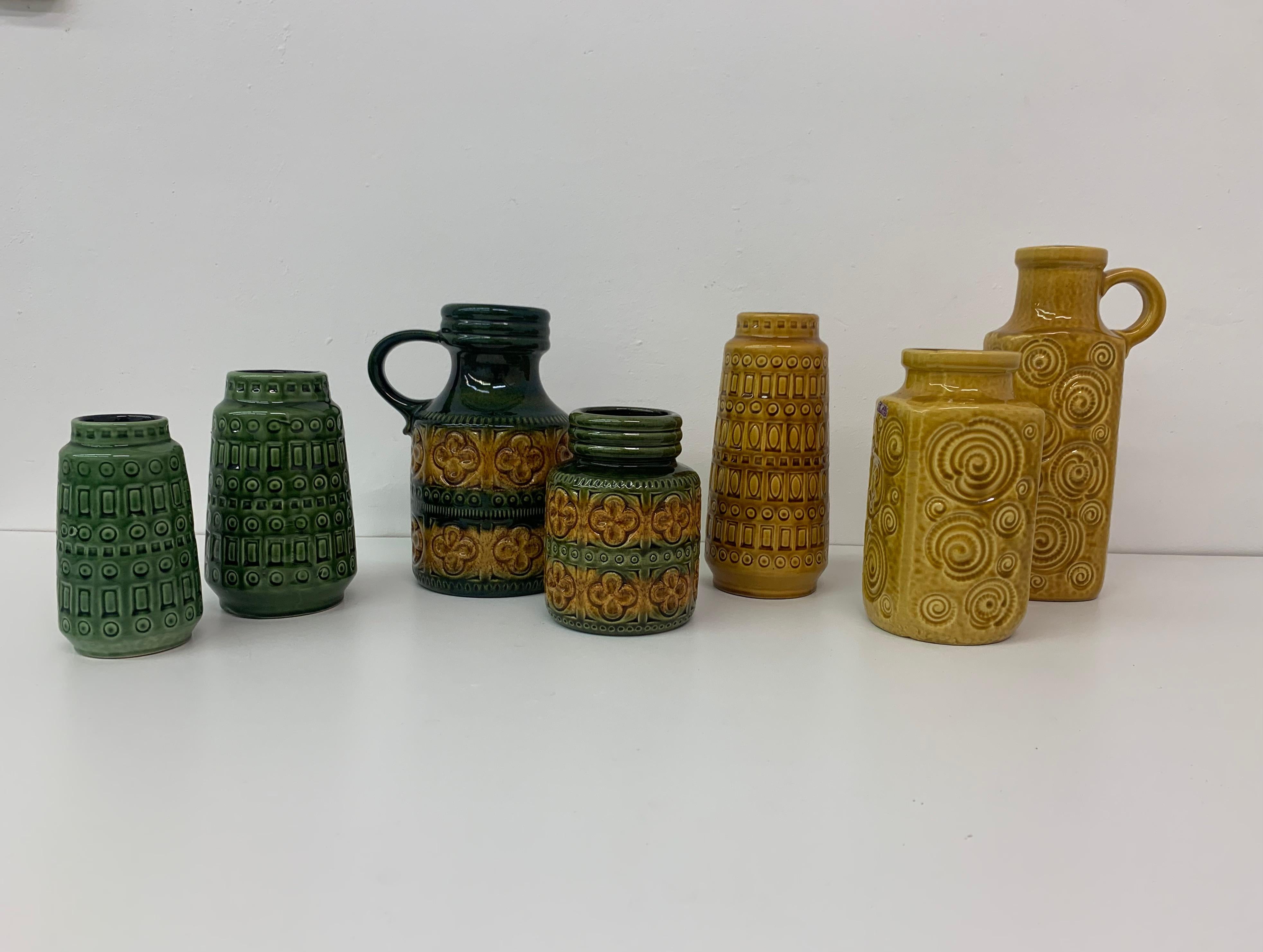 Mid-Century Modern Set of 7 West Germany Scheurich Ceramic Vases, 1970s For Sale
