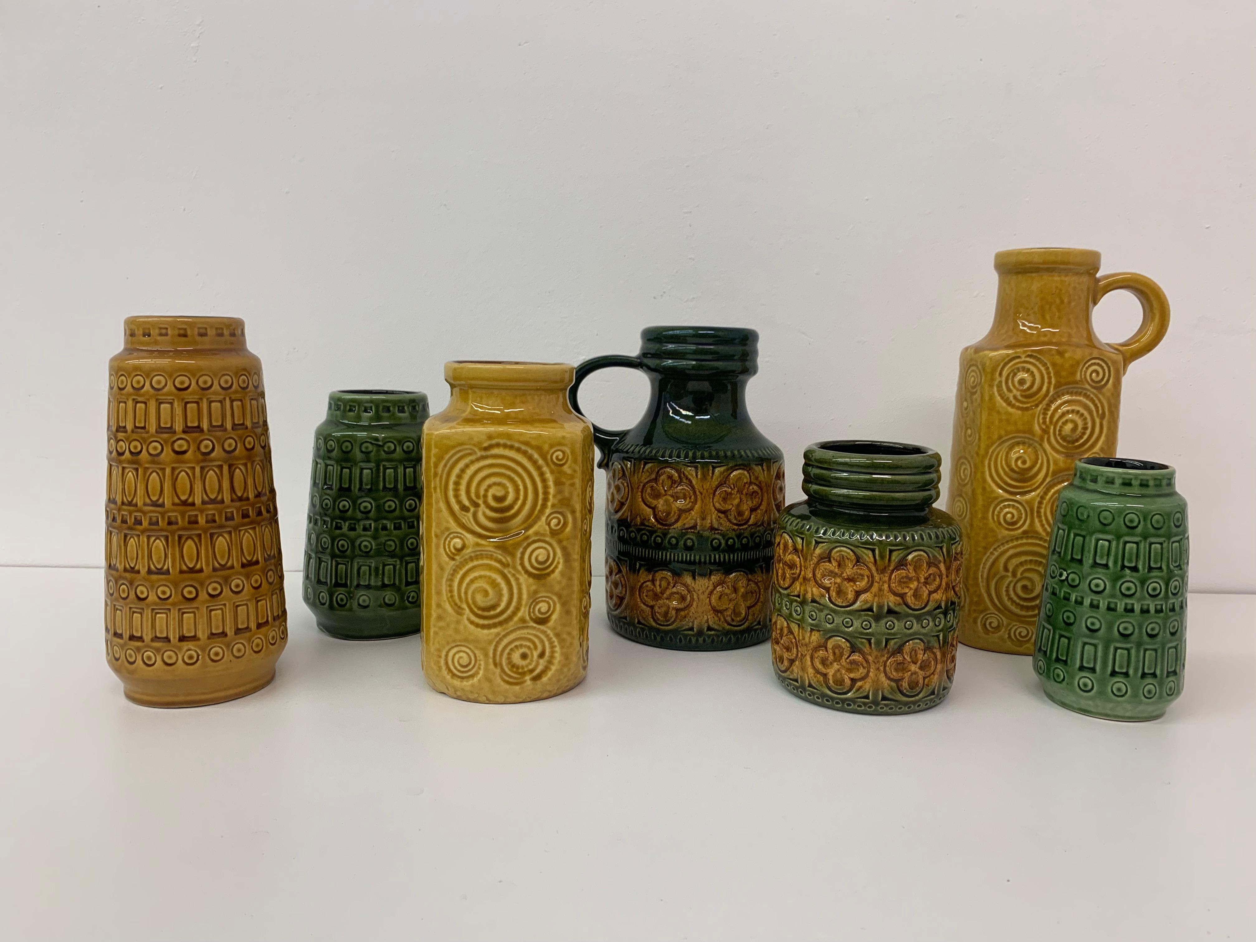 Late 20th Century Set of 7 West Germany Scheurich Ceramic Vases, 1970s For Sale