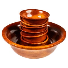 Set of 7 Wood-Turned Serving Bowles in Solid Cherry Wood, USA, c. 1980's
