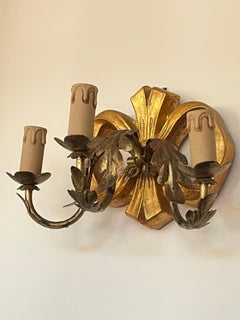 Set of 7 Wooden Appliques, Three Lights, Italy, 1980s