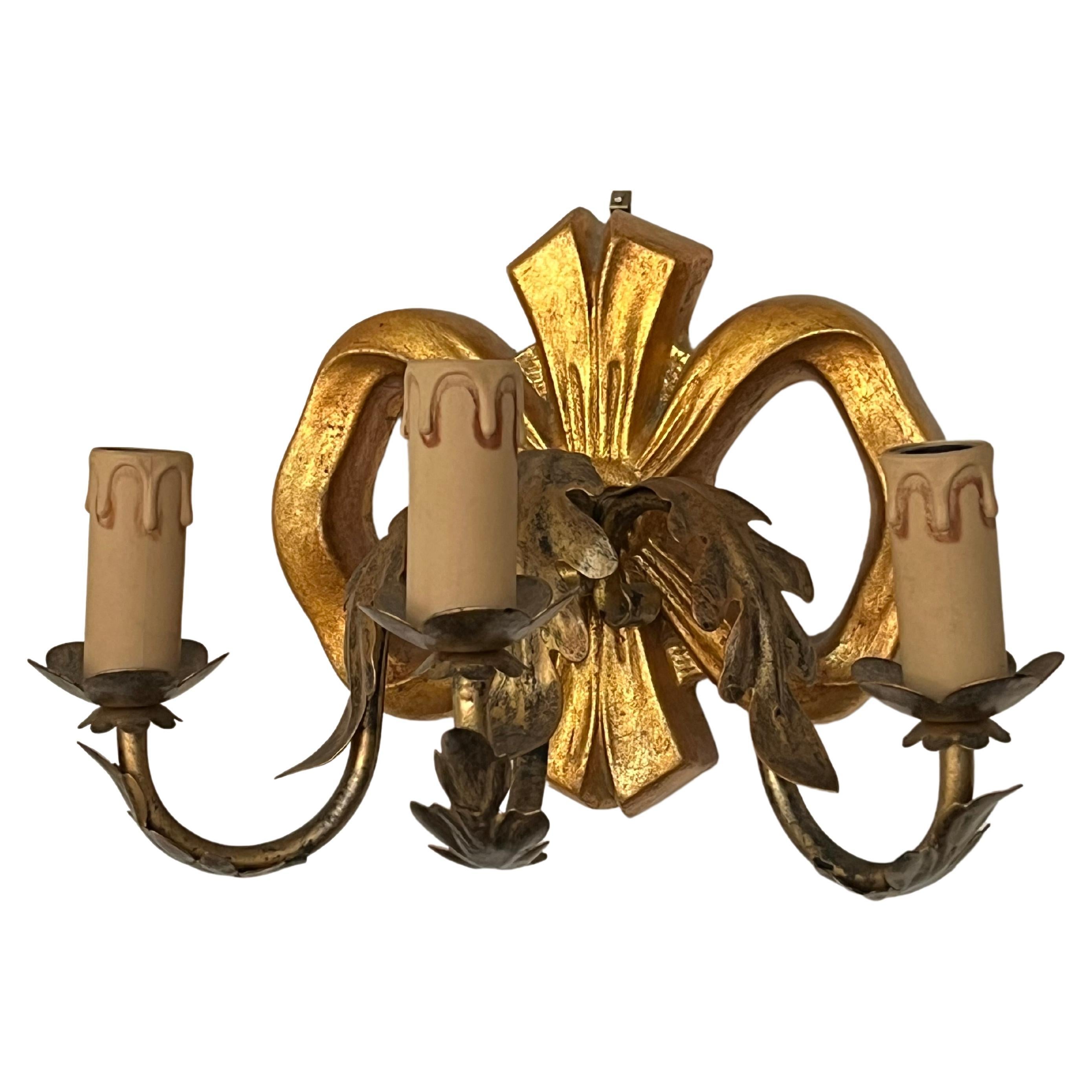 Set of 7 Wooden Appliques, Three Lights, Italy, 1980s For Sale