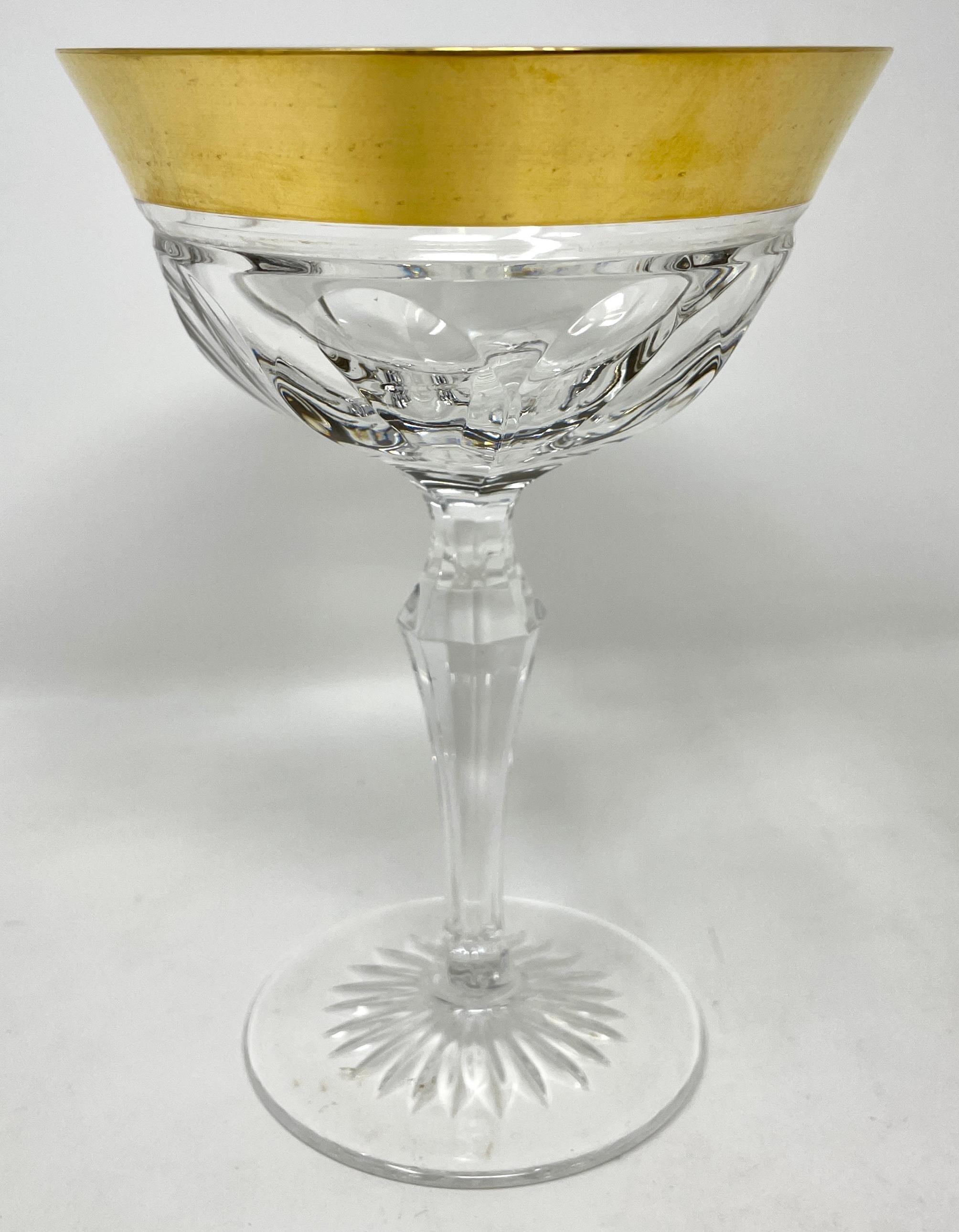 European Set of 70 + Antique Continental Hand Cut Crystal & Gold-Leaf Glasses, circa 1890