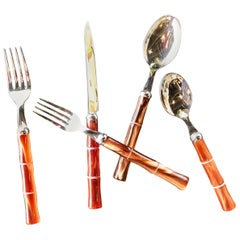 Set von 70 Stück Vintage Italienisch Faux Bambus Besteck nie benutzt