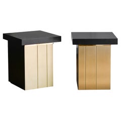 Set of 70's Bedside tables by Luciano Frigerio made of wood and brass