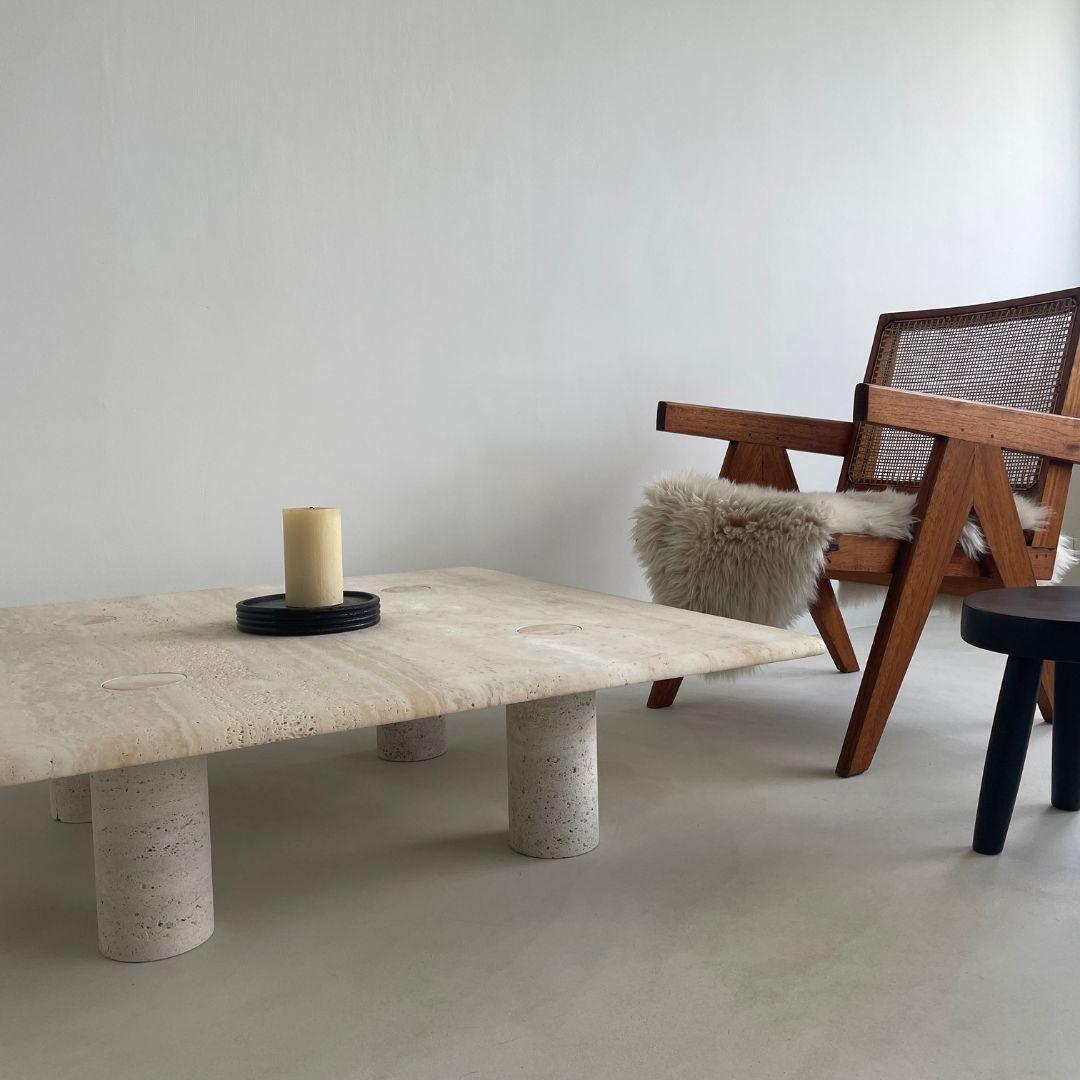 Set of 70s Travertine Coffee Tables by Angelo Mangiarotti, Made in Italy For Sale 5