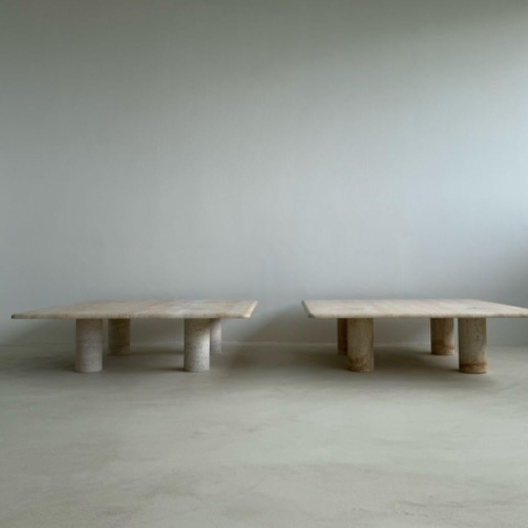 Set of 70s Travertine Coffee Tables by Angelo Mangiarotti, Made in Italy For Sale 6