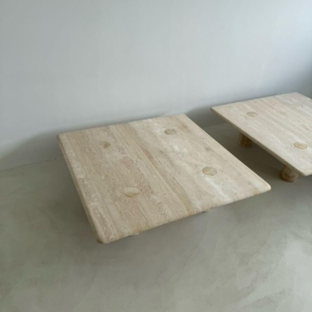 Italian Set of 70s Travertine Coffee Tables by Angelo Mangiarotti, Made in Italy