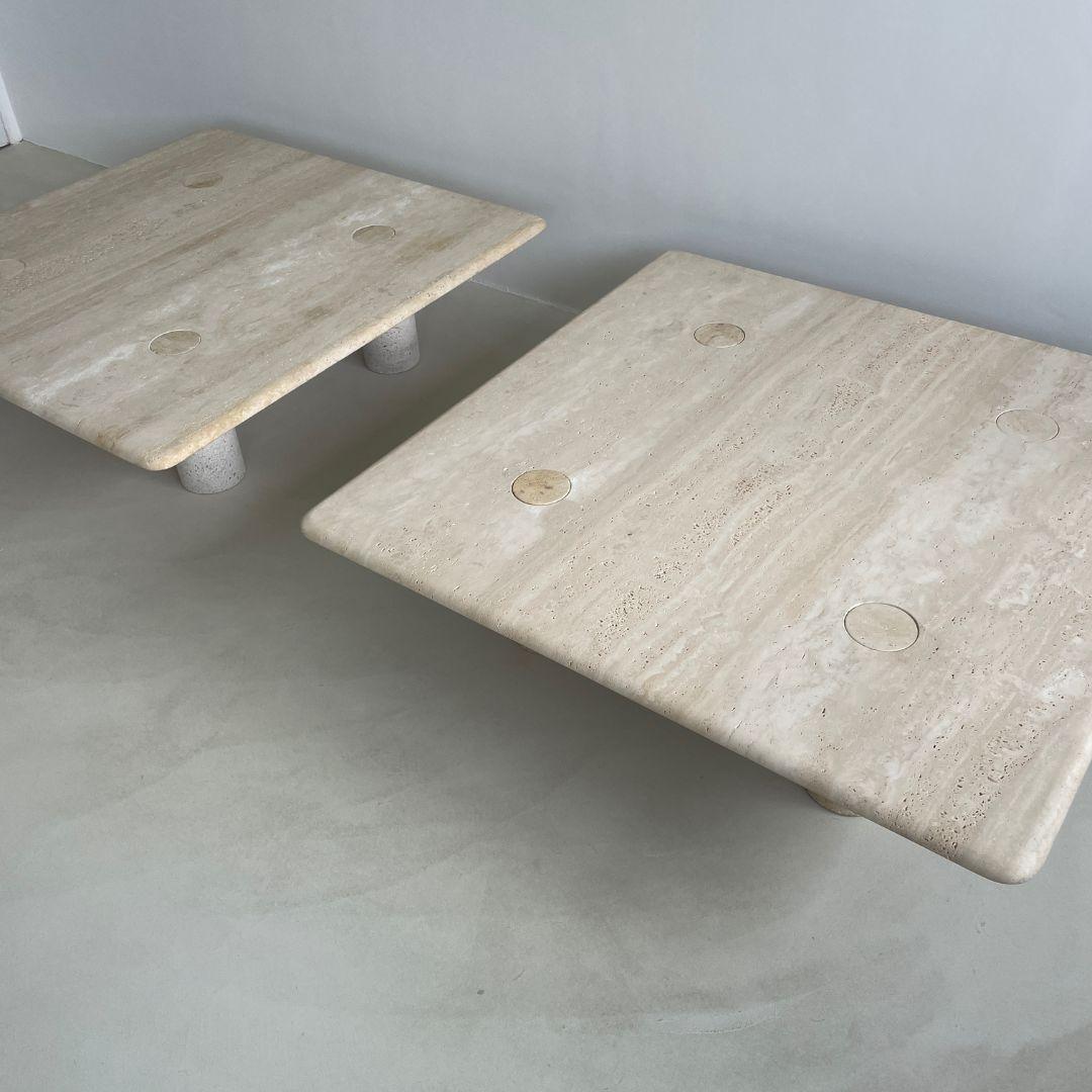 Late 20th Century Set of 70s Travertine Coffee Tables by Angelo Mangiarotti, Made in Italy
