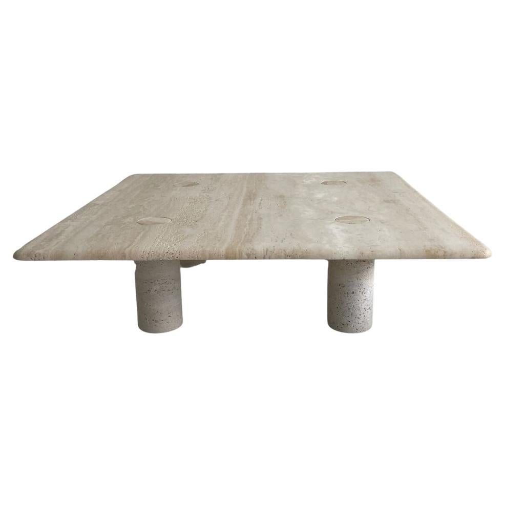 Set of 70s Travertine Coffee Tables by Angelo Mangiarotti, Made in Italy For Sale