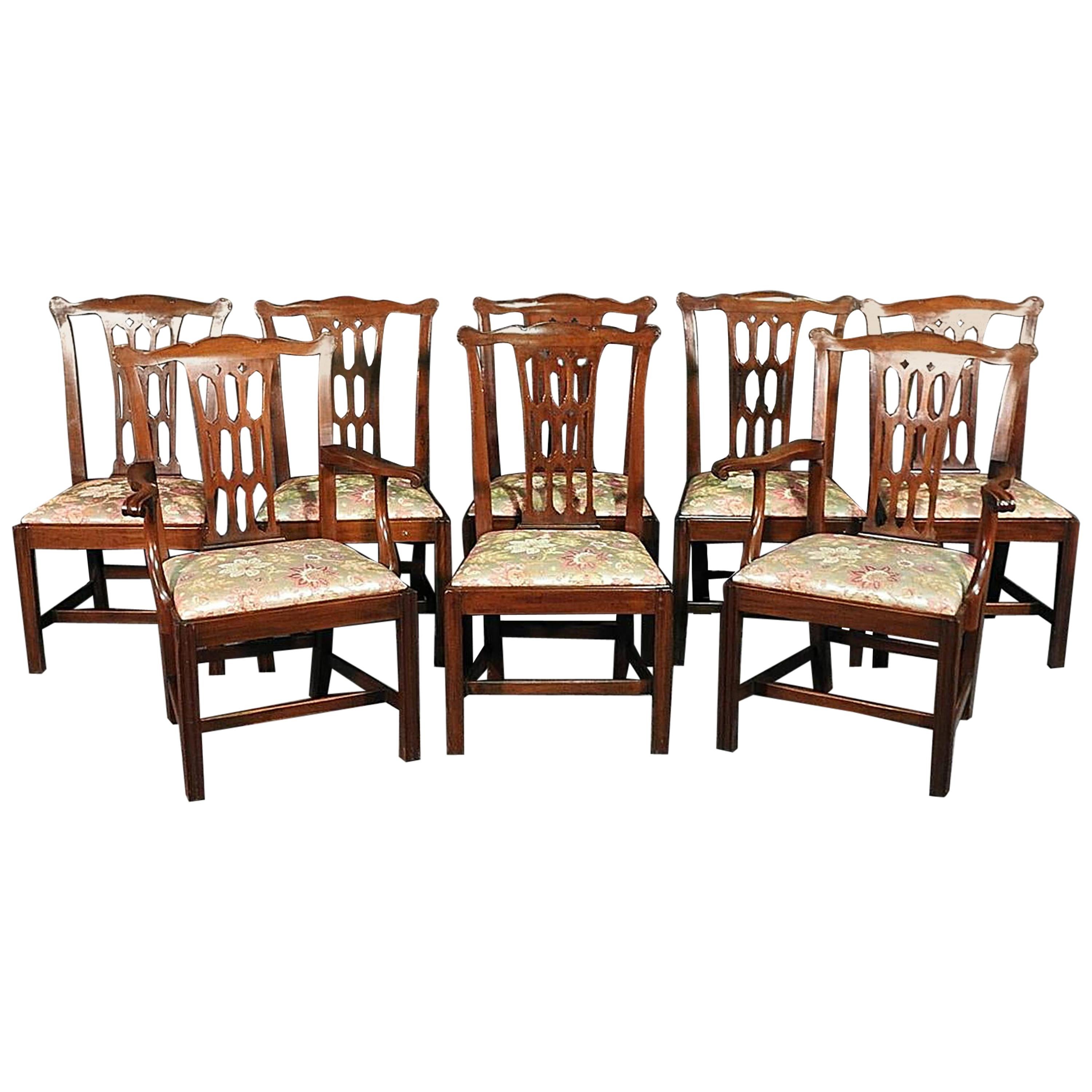Set of 8 1880s Era Carved Mahogany Chippendale Dining Chairs, circa 1890