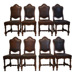 Set of 8 18th Century Venetian Leather Dining Chairs