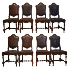 Set di 8 sedie da pranzo in pelle veneziana del XVIII secolo