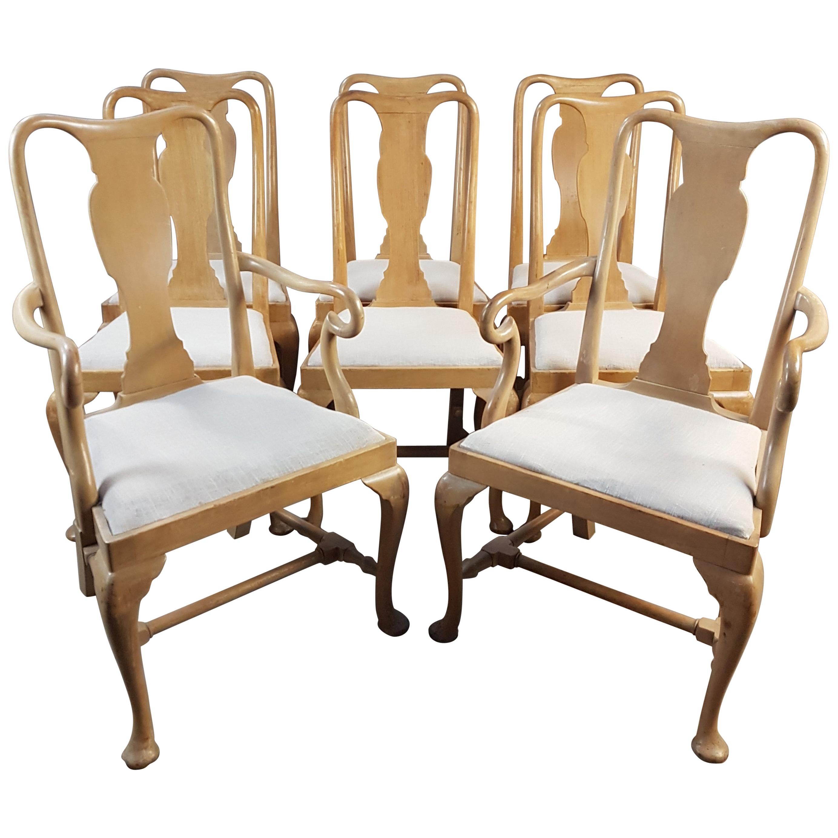 Set of 8 1920s Pale Mahogany Dining Chairs For Sale