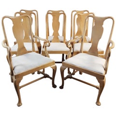 Antique Set of 8 1920s Pale Mahogany Dining Chairs