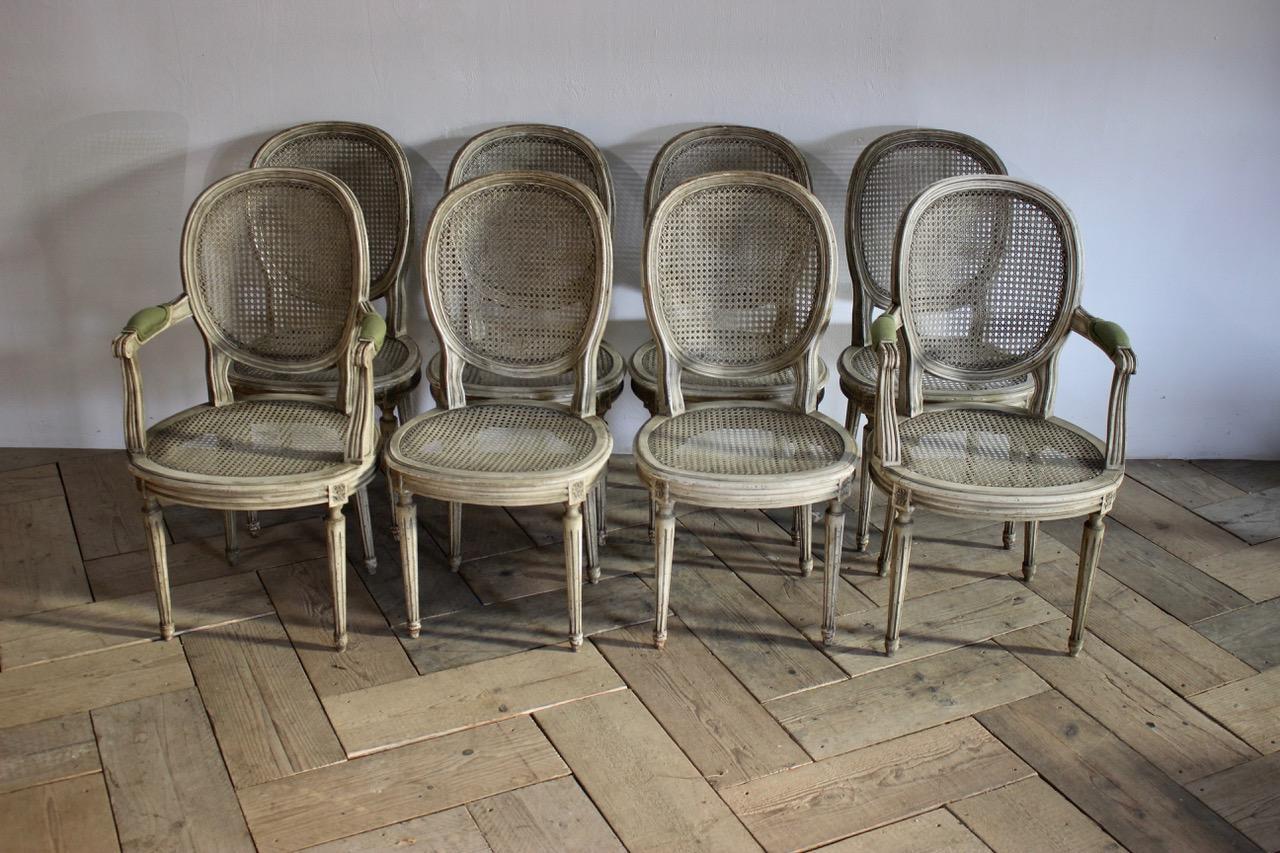 Wood Set of 8, 1930s French Dining Chairs in the Louis XVI Taste