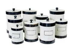 Juego de 8 botes de farmacia escandinavos pintados de los años 30