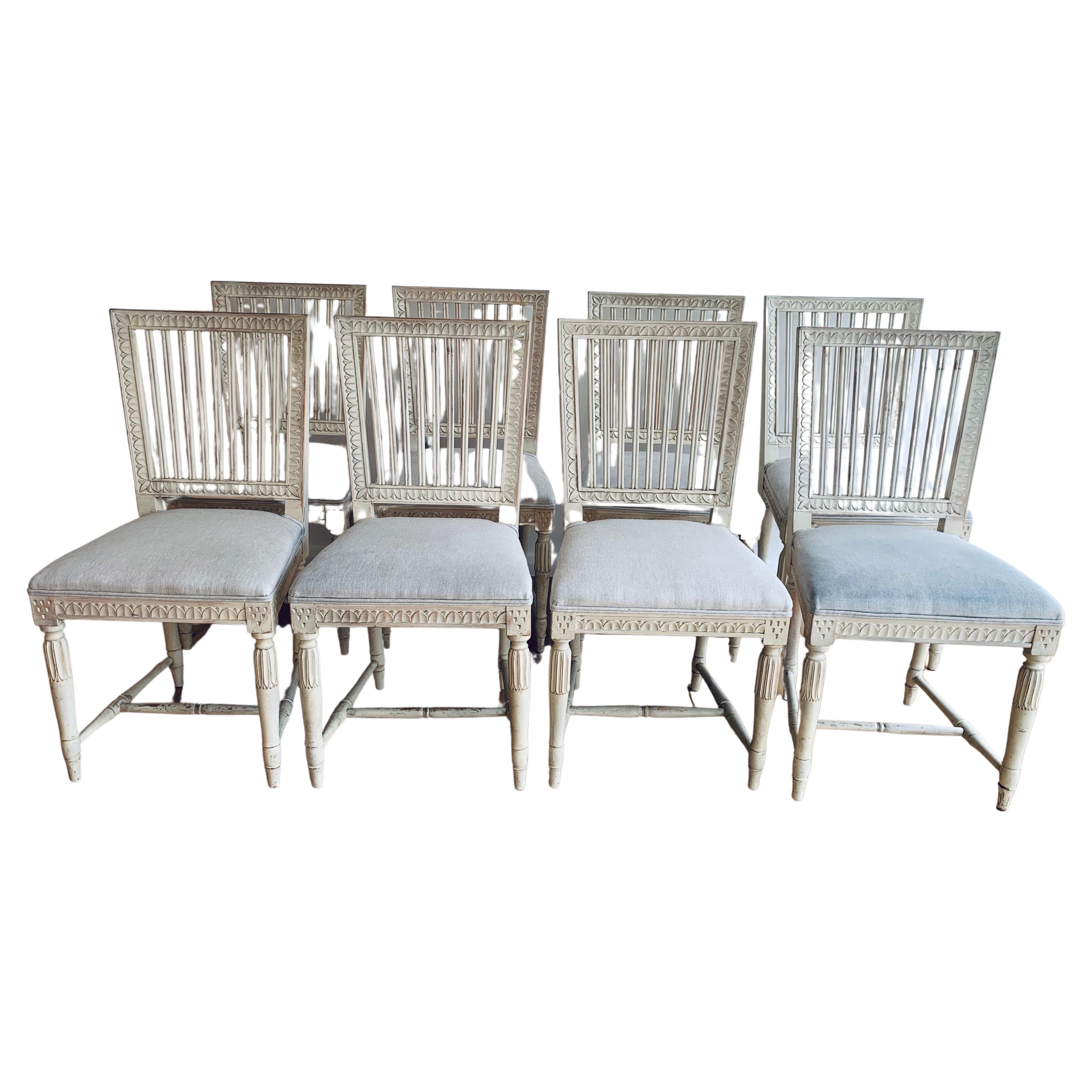 Set of 8 1930s Swedish Stick Back Painted Dining Chairs 9