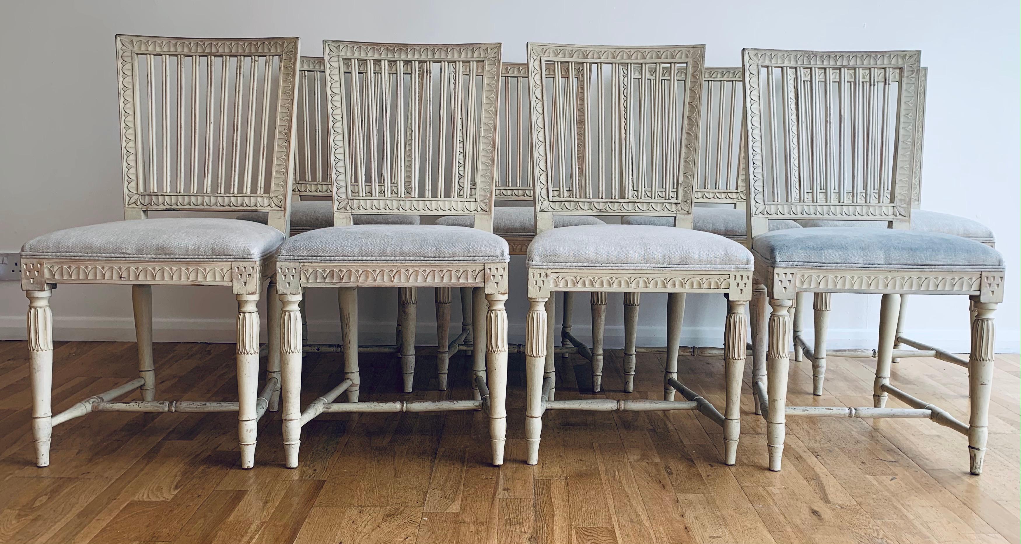 Set of 8 1930s Swedish Stick Back Painted Dining Chairs 8