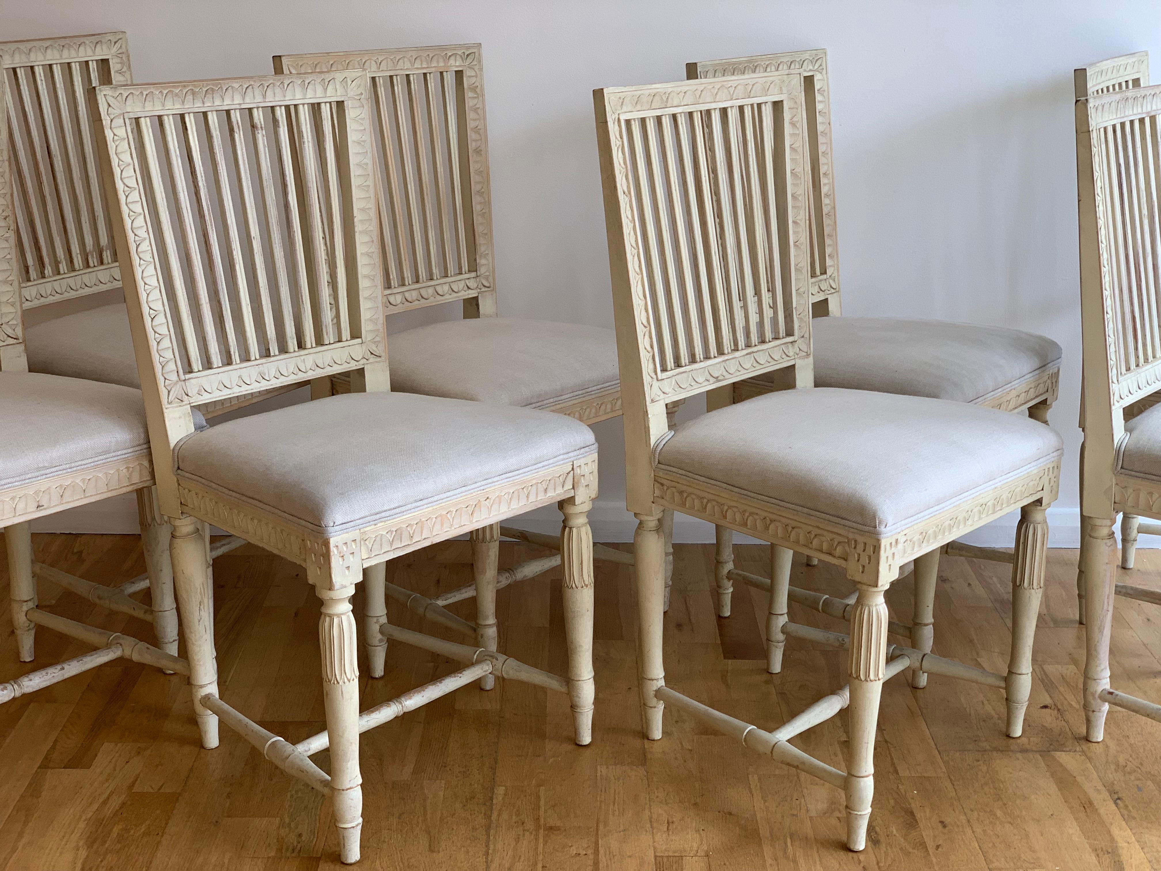 Mid-20th Century Set of 8 1930s Swedish Stick Back Painted Dining Chairs