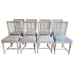 Set of 8 1930s Swedish Stick Back Painted Dining Chairs