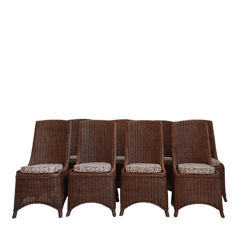 20th Century Set of 8 1950s French Rattan Dining Chairs For Sale