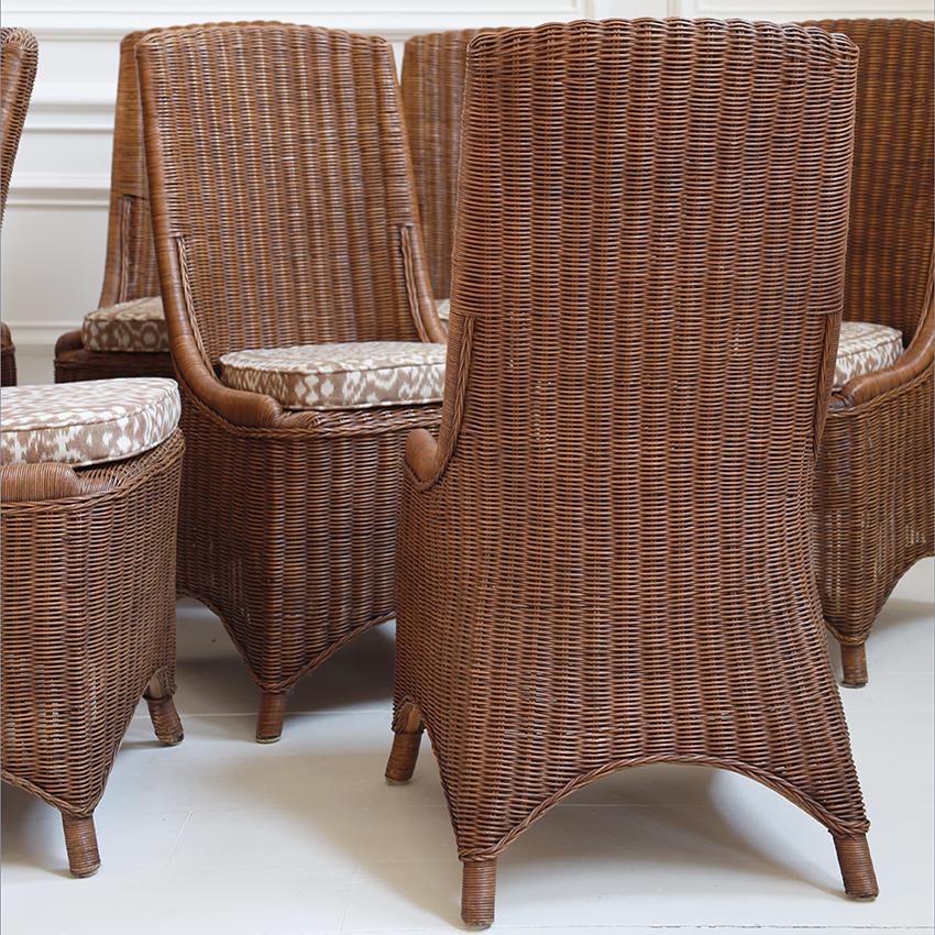 Set of 8 1950s French Rattan Dining Chairs For Sale 1