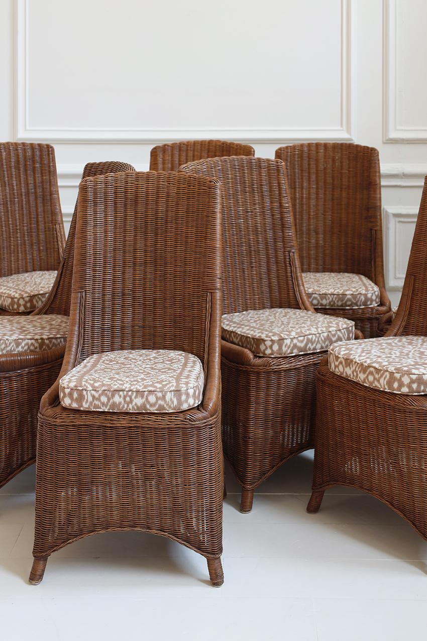 Set of 8 1950s French Rattan Dining Chairs For Sale 3