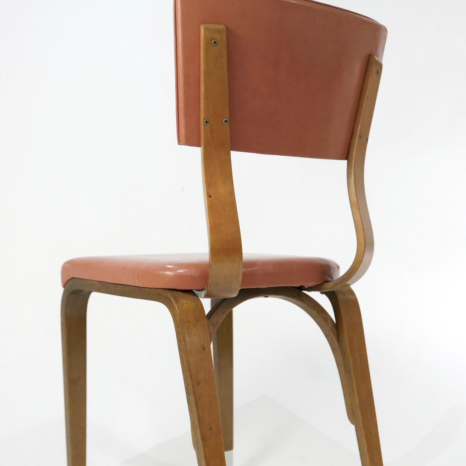 20th Century Set of 8 1950s Thonet Padded Bentwood Bent Plywood Dining, Cafe, or Desk Chairs 