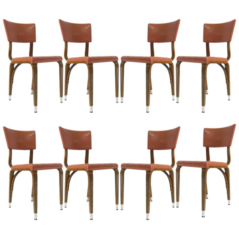 Set of 8 1950s Thonet Padded Bentwood Bent Plywood Dining, Cafe, or Desk Chairs